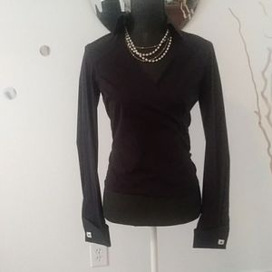 AUDREY TALBOTT DEEP BLACK WRAP BLOUSE SZ XS